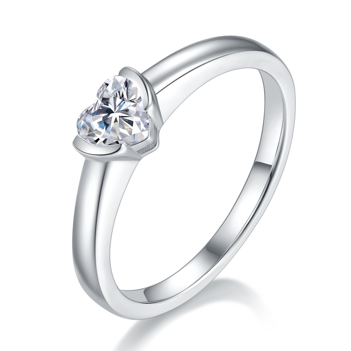 Simplified heart-shaped S925 silver plated platinum moissanite diamond women's ring 0.5 carat D-grade
